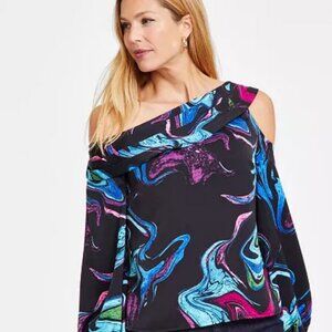 I.N.C. International Concepts Women's Printed Asymmetrical One-Shoulder Top